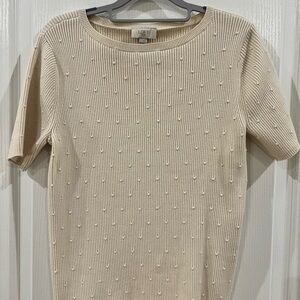 LOFT Beige Textured Short Sleeve Top